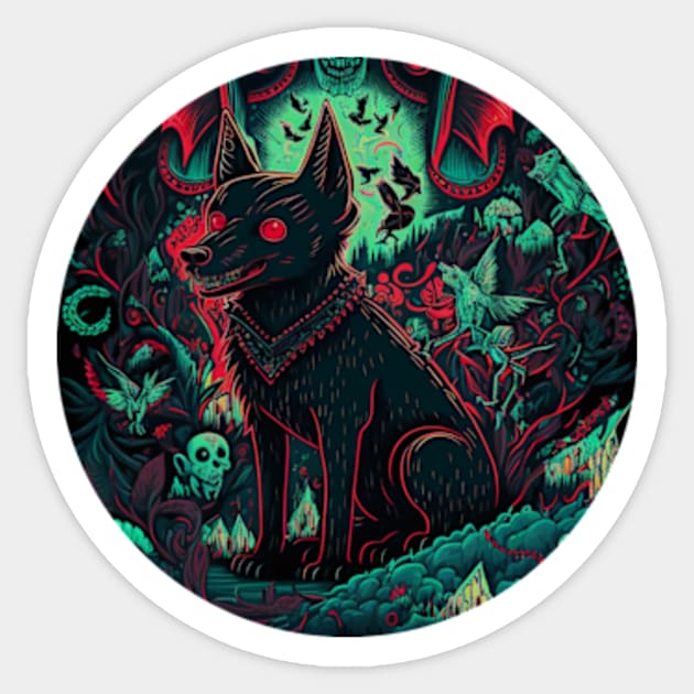 Evil Goth Dog Sticker by UnrealArtDude